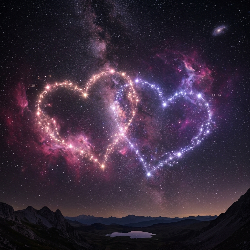 Two heart constellations intertwined in the Milky Way